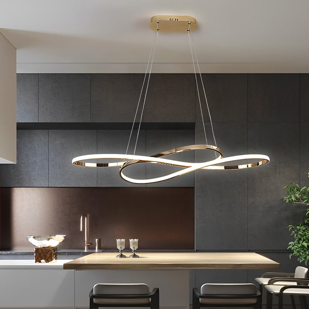 Wavy Double 8-Shaped LED Chandelier with Stepless Dimming, Modern Nordic Pendant Light