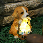 Solar-Powered Resin Puppy Garden Light with Flower Basket