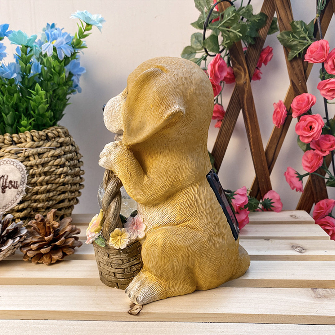 Solar-Powered Resin Puppy Garden Light with Flower Basket