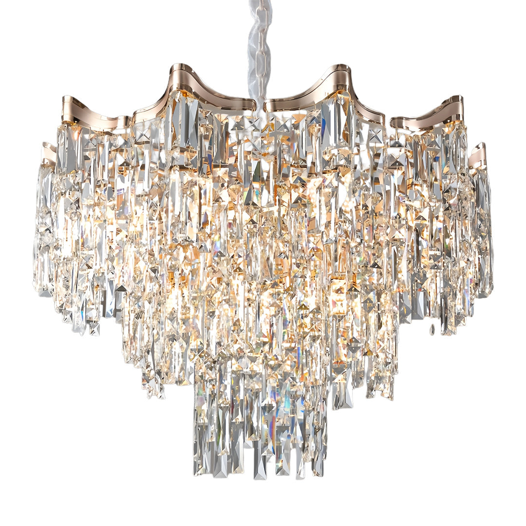 Tiered Crystal Chandelier Modern Gold Waterfall Ceiling Light