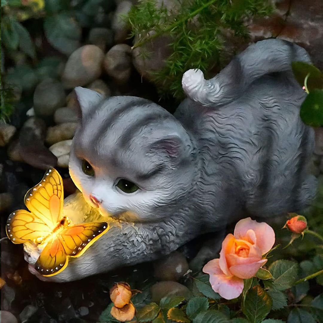 Handcrafted Resin Cat Solar Garden Lights with Warm LED Glow