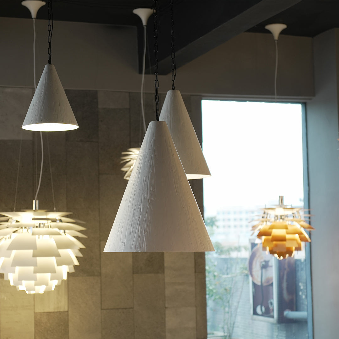 Nordic Plaster Pendant Light with Adjustable Chain, White LED Ceiling Lamp