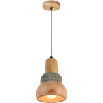 Wabi-Sabi Wood Pendant Light with Cement Accent, Adjustable Hanging