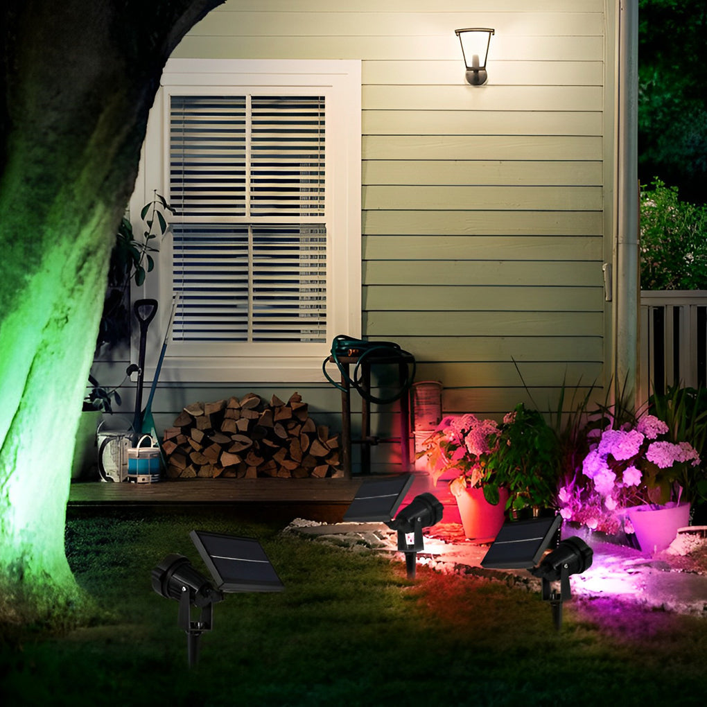 Solar Ground Spike Spotlight with Adjustable RGB LED for Landscape and Trees