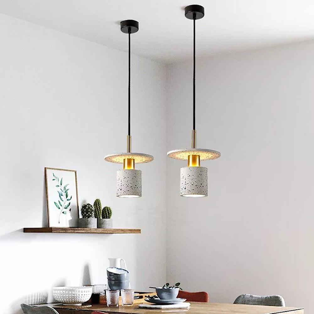 Terrazzo Inspired Cement Cylinder Led Pendant Lights Modern Island Lighting