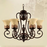 5 Light Bending Metal Bar Upside Down Glass Shade Vintage Chandelier Ceiling Light