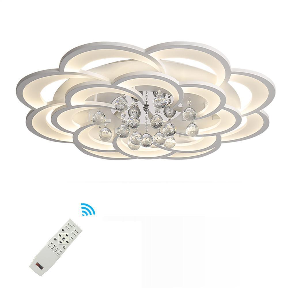 Modern Floral Acrylic Led Flush Mount Ceiling Light With Elegant Crystal Teardrops