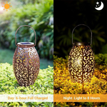 Vintage Red Copper Solar Lantern with Hollow Iron Design for Garden Paths