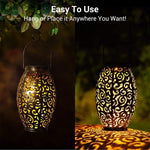 Vintage Red Copper Solar Lantern with Hollow Iron Design for Garden Paths