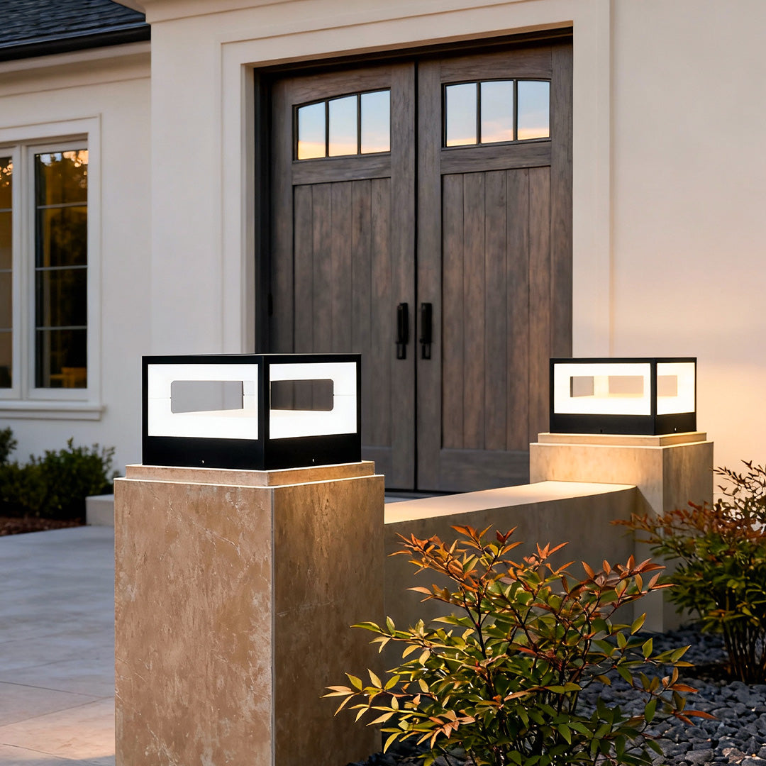 Hollow Square LED Pillar Light | Solar & Hardwired Outdoor Fence Post Lamp