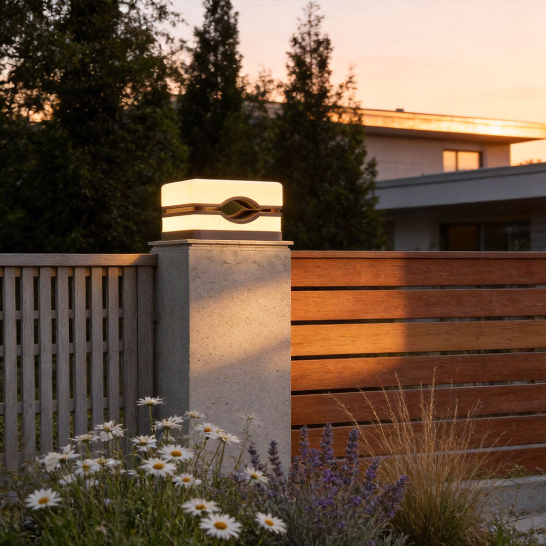 Modern Outdoor Pillar Light in Black Stainless Steel with Warm White LED