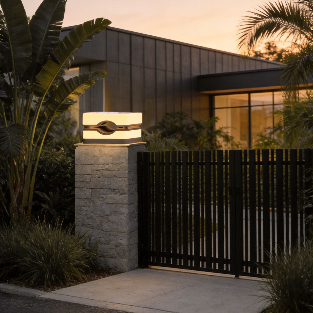 Modern Outdoor Pillar Light in Black Stainless Steel with Warm White LED