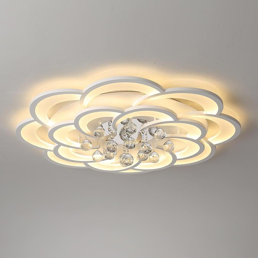 Modern Floral Acrylic Led Flush Mount Ceiling Light With Elegant Crystal Teardrops