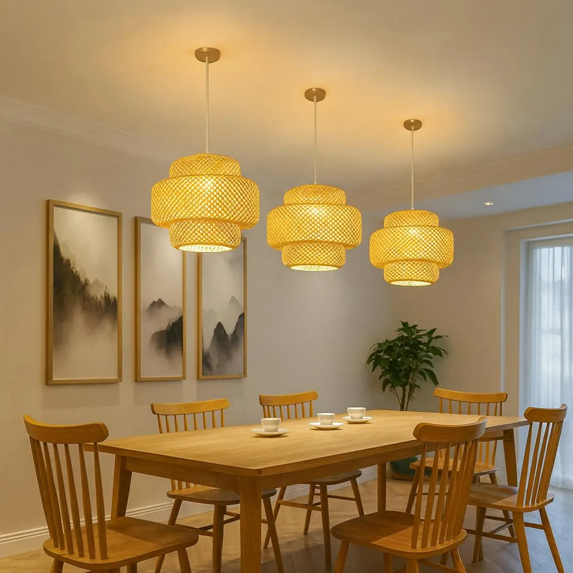 A Simple Bamboo Pendant Lamp In The Style Of A Farmhouse Made Of Bamboo And Rattan
