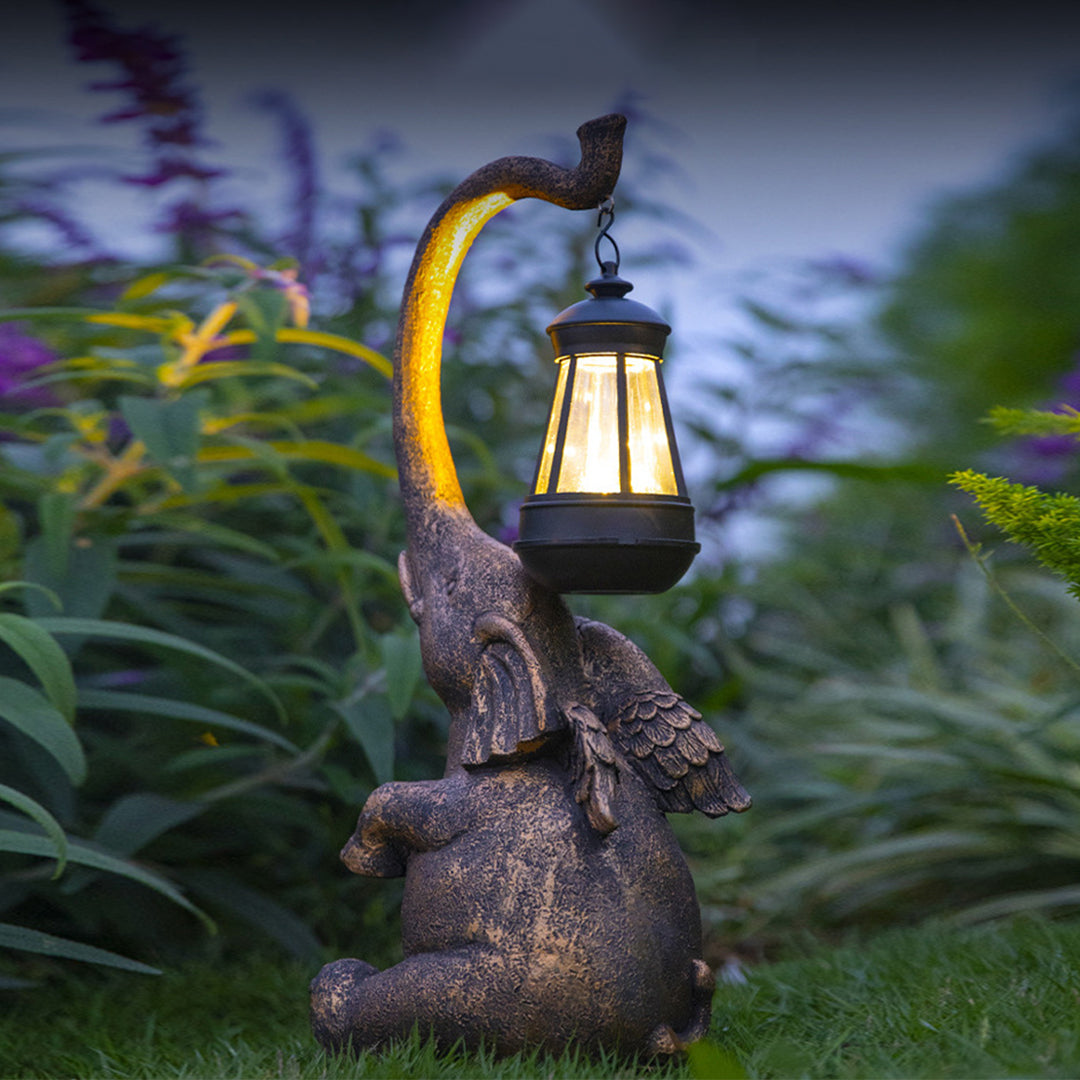 Handcrafted Resin Elephant Solar Lantern for Garden and Patio