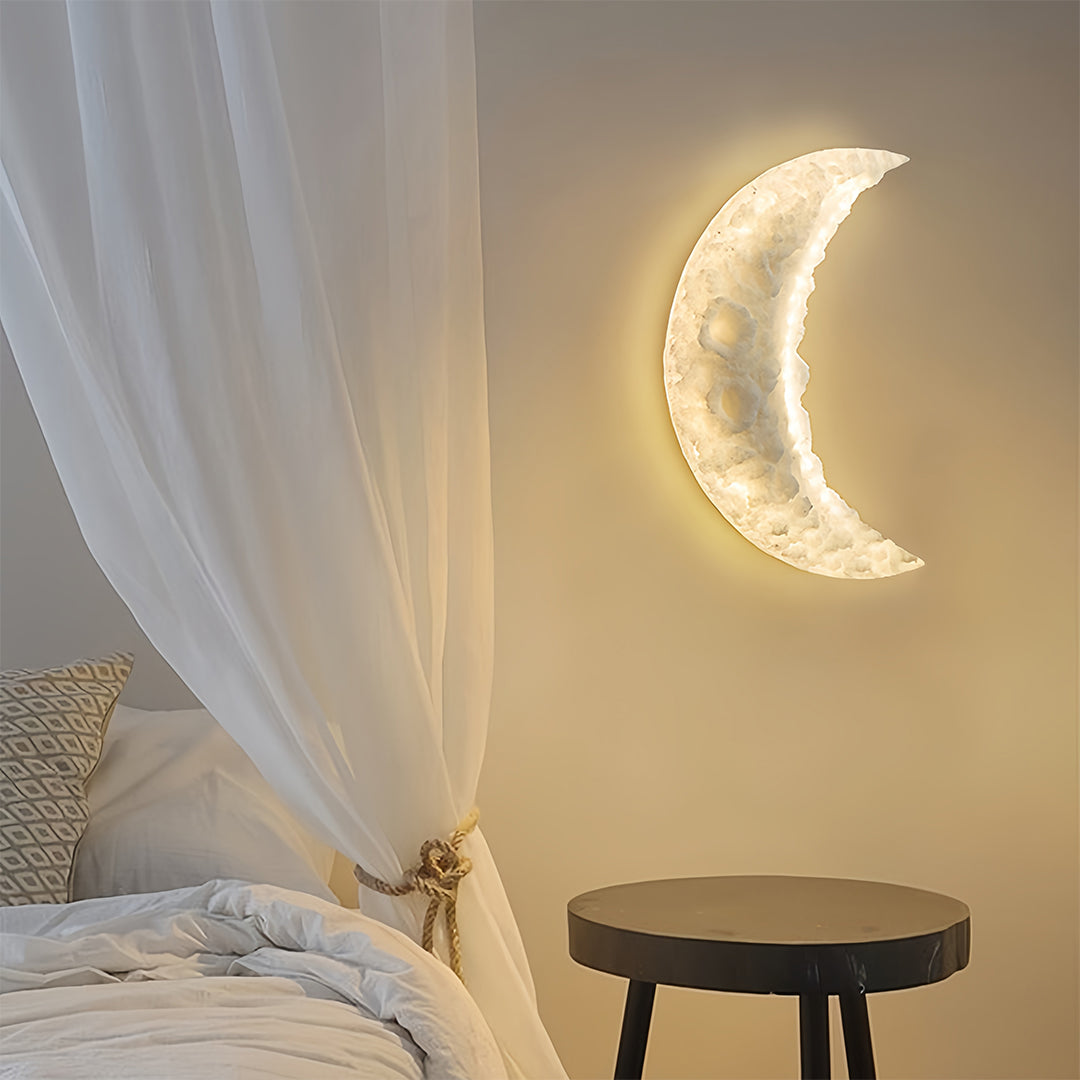 Modern Minimalist Crescent Moon LED Wall Sconce in White Resin