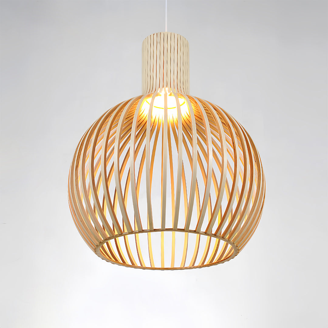Handcrafted Wooden Birdcage Pendant Light with E27 Socket