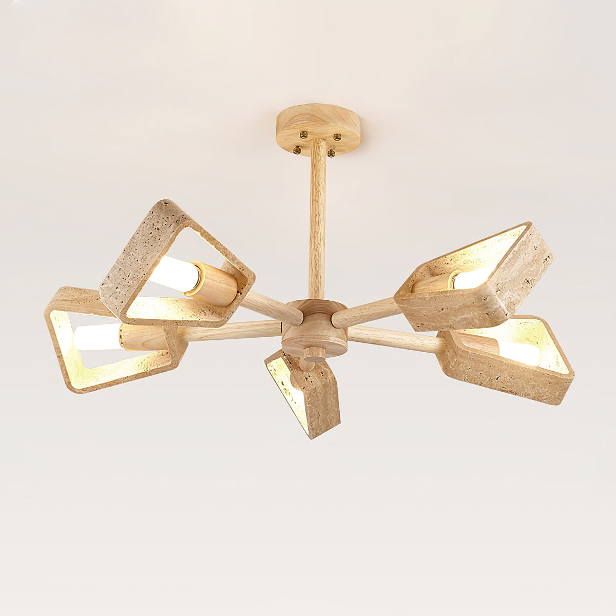 Elementa Travertine Chandelier — Modern Wood & Stone Pendant Light