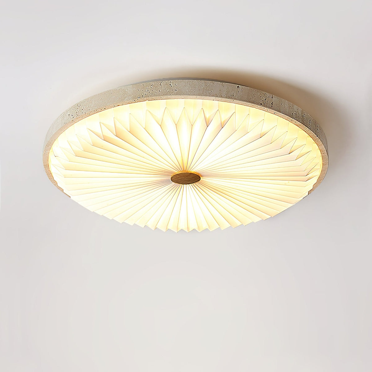 Heliora Travertine LED Flush Mount Ceiling Light, Modern Sunburst Design