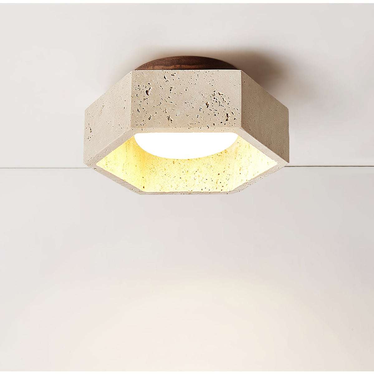 Hexa Core Travertine Ceiling Light – Modern Flush Mount for Living Spaces