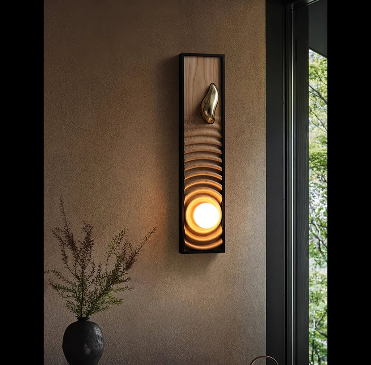 Solano Ripple Wall Sconce – Modern Wood & Brass LED Wall Light