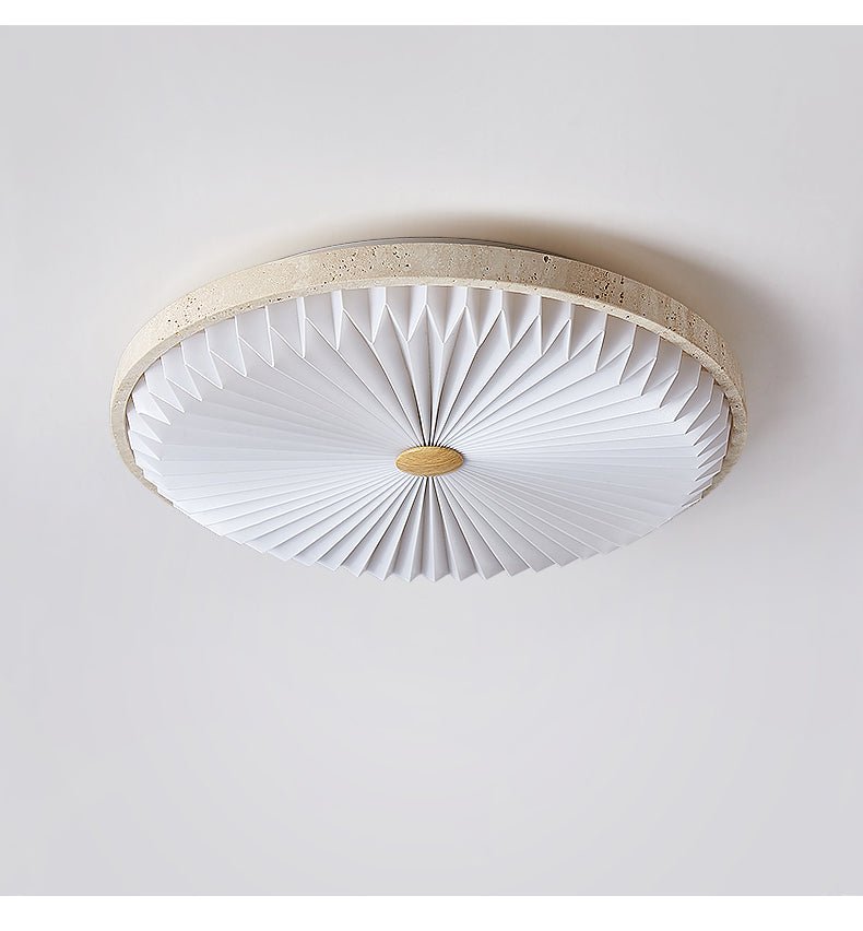 Heliora Travertine LED Flush Mount Ceiling Light, Modern Sunburst Design