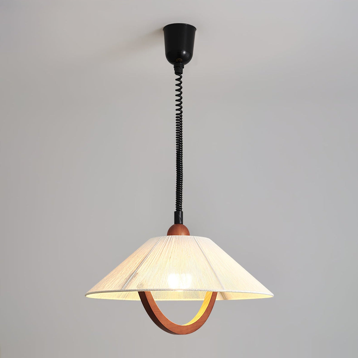 Nimbus Arc Pendant Light – Pleated Fabric Shade with Wood Accent