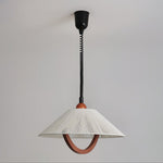 Nimbus Arc Pendant Light – Pleated Fabric Shade with Wood Accent