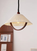 Nimbus Arc Pendant Light – Pleated Fabric Shade with Wood Accent