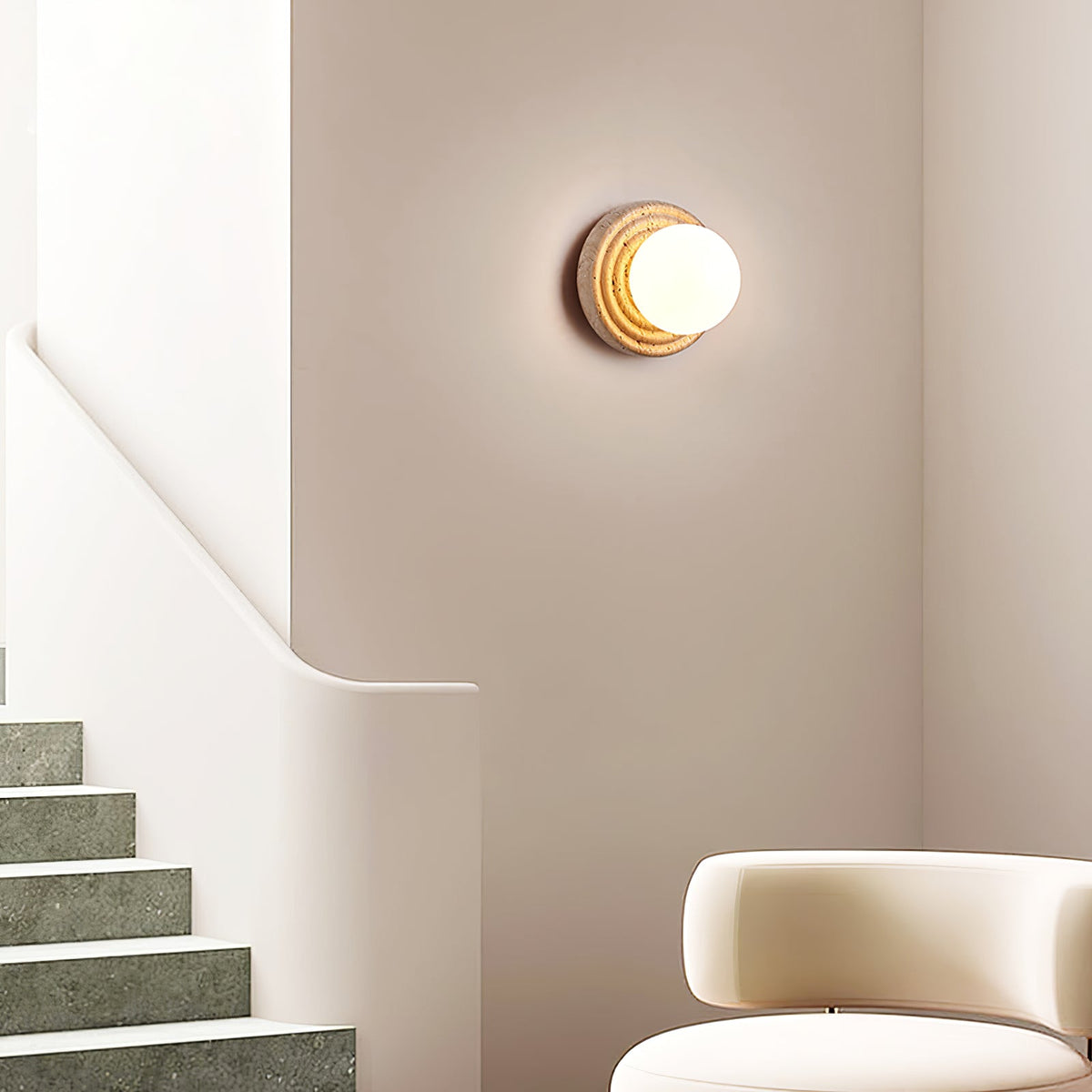 Elira Wall Sconce in Yellow Travertine with Opal Glass Shade