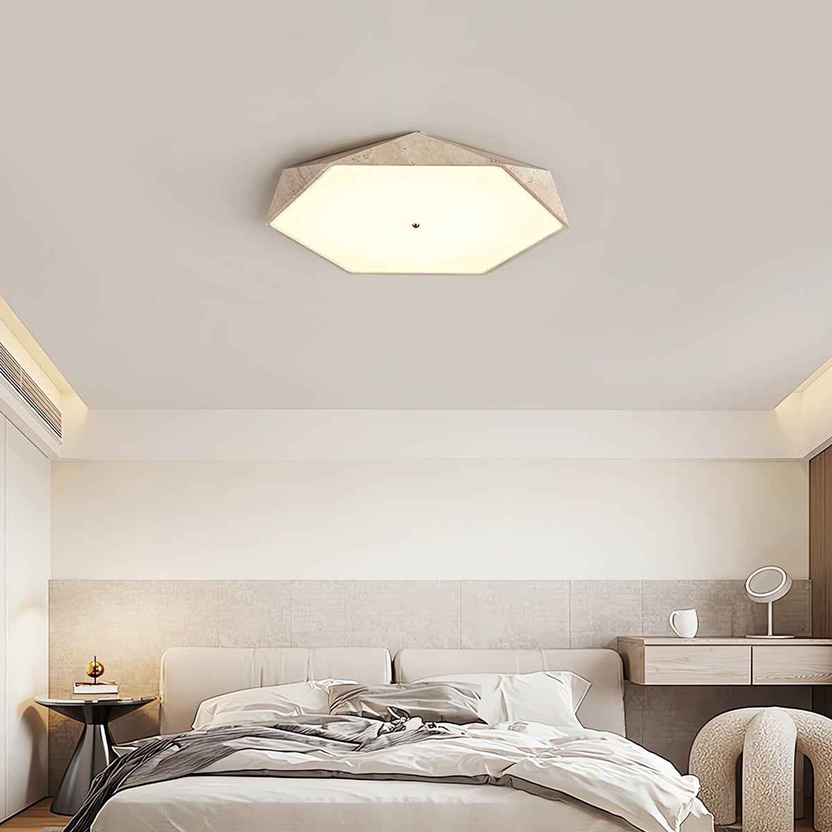 Lunarc Stone Flush Mount Ceiling Light in Yellow Travertine