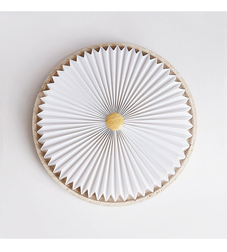 Heliora Travertine LED Flush Mount Ceiling Light, Modern Sunburst Design