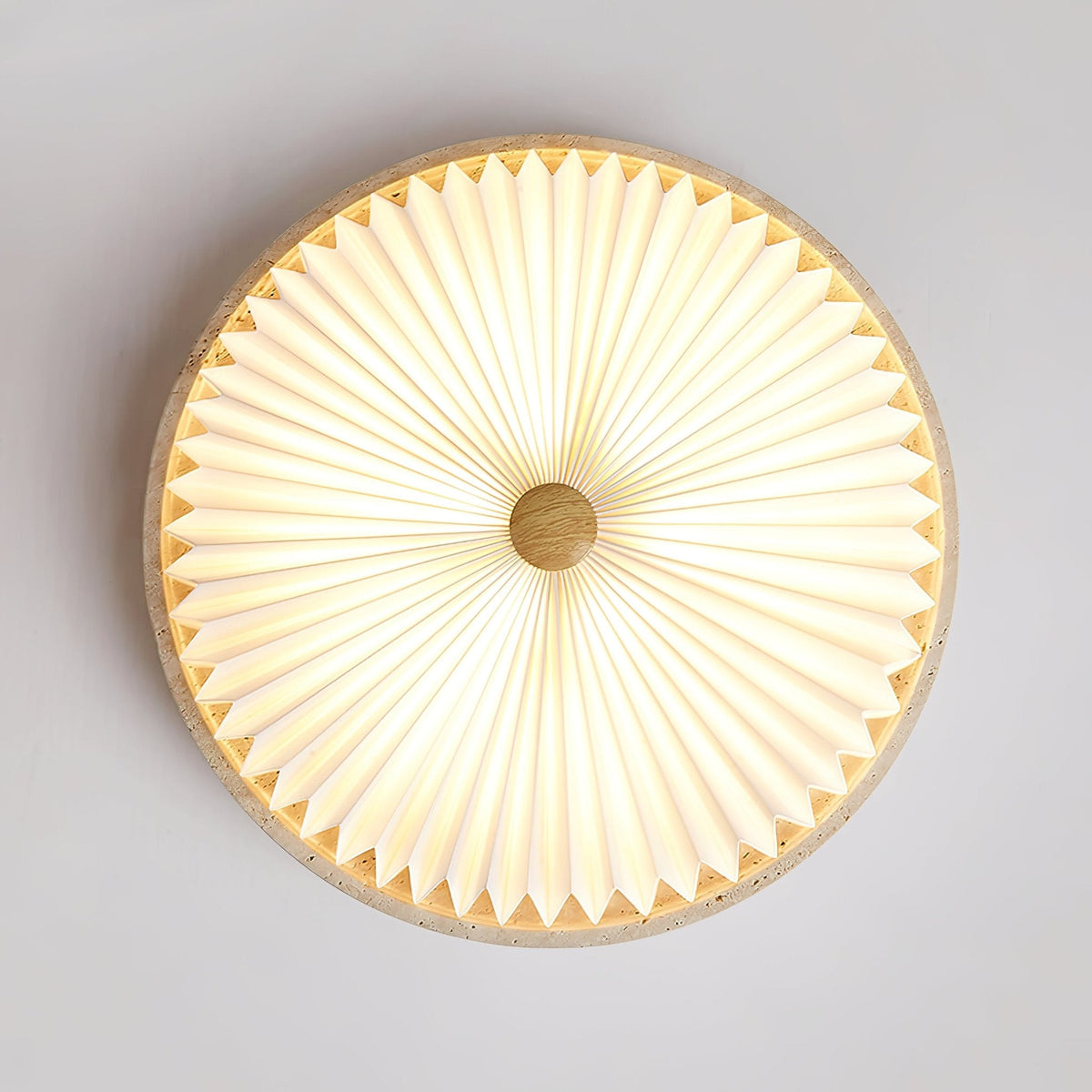 Heliora Travertine LED Flush Mount Ceiling Light, Modern Sunburst Design