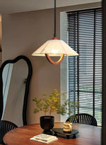 Nimbus Arc Pendant Light – Pleated Fabric Shade with Wood Accent