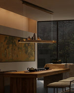 Zen Ridge Wooden Linear LED Pendant Light for Dining Room and Kitchen Island