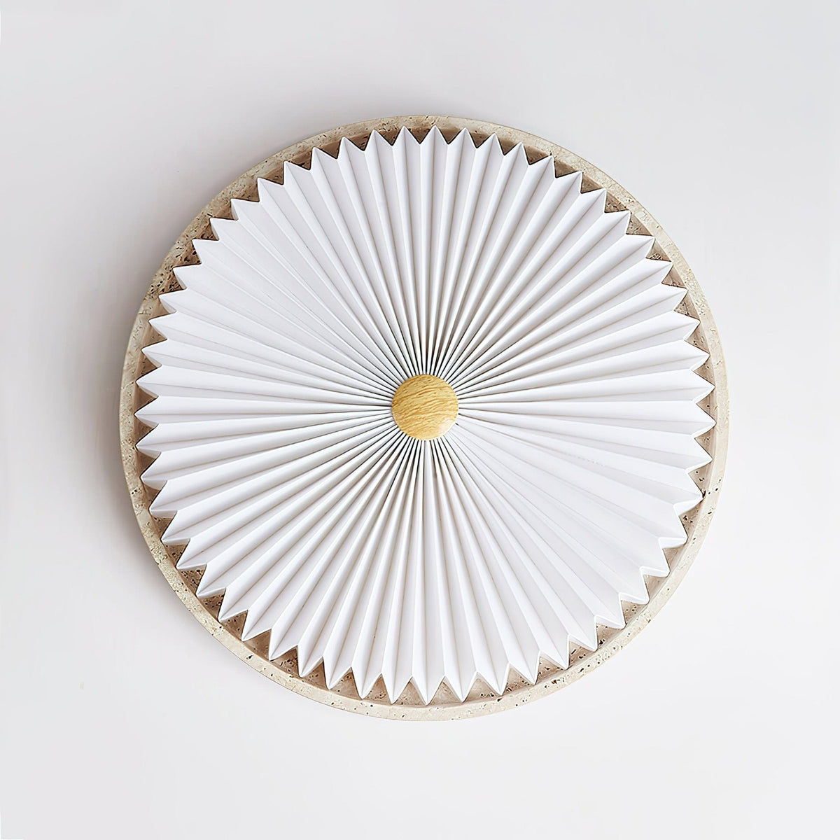Heliora Travertine LED Flush Mount Ceiling Light, Modern Sunburst Design