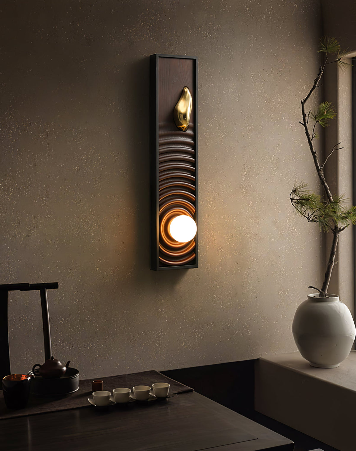 Solano Ripple Wall Sconce – Modern Wood & Brass LED Wall Light