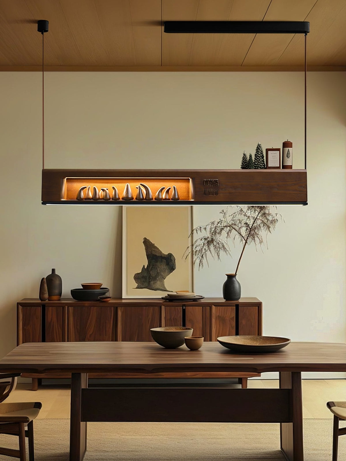 Timber Horizon LED Pendant Light – Modern Wood Sculptural Chandelier