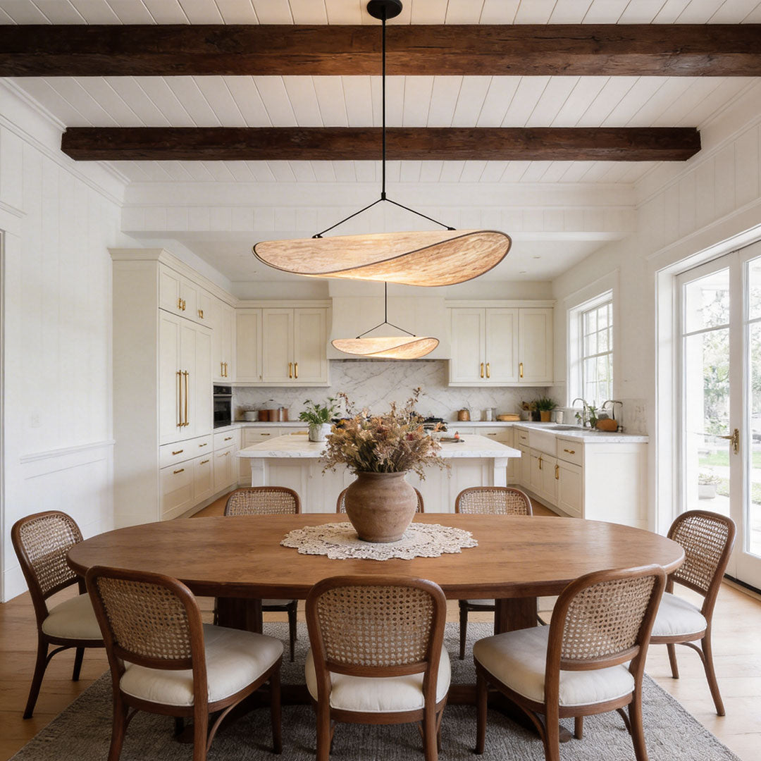 Modern Chip-Shaped LED Chandelier with Silk Shade, Oversized Ceiling Light