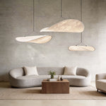 Modern Chip-Shaped LED Chandelier with Silk Shade, Oversized Ceiling Light