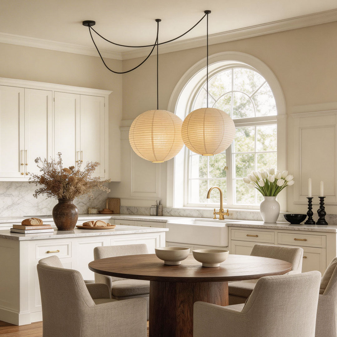 Japanese Paper Pendant Light with Adjustable Cord, Warm Ambient Ceiling Lamp