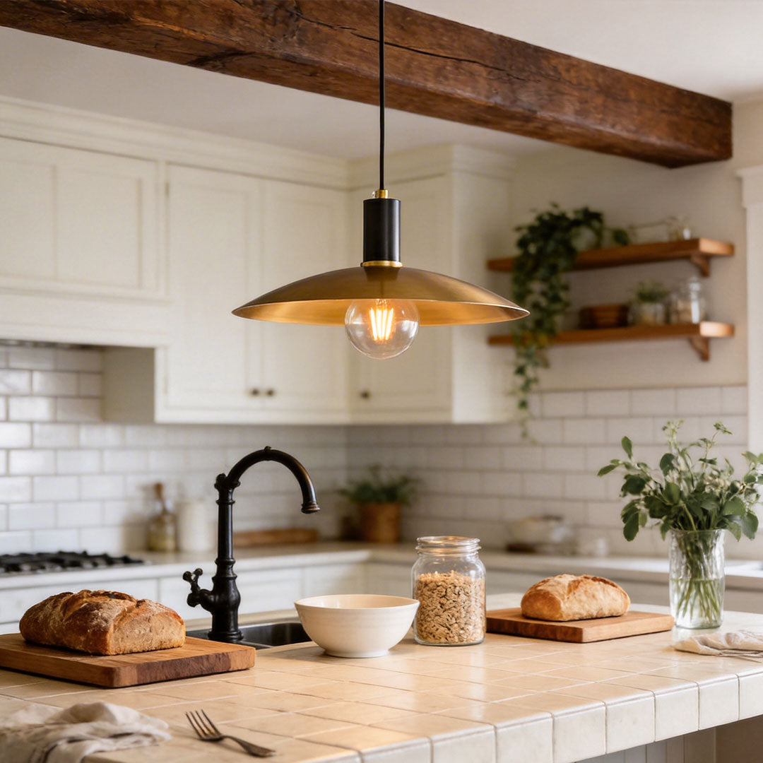 Vintage Brass Glass Pendant Light with Adjustable Cord for Modern Interiors