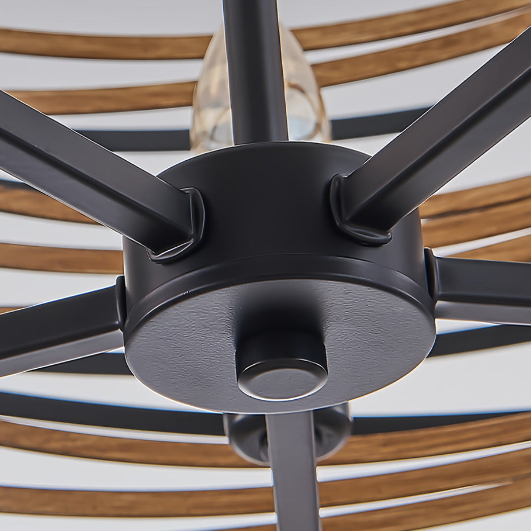 Walnut Accent Black Iron Drum Pendant Light, Adjustable Cylinder Ceiling Lamp
