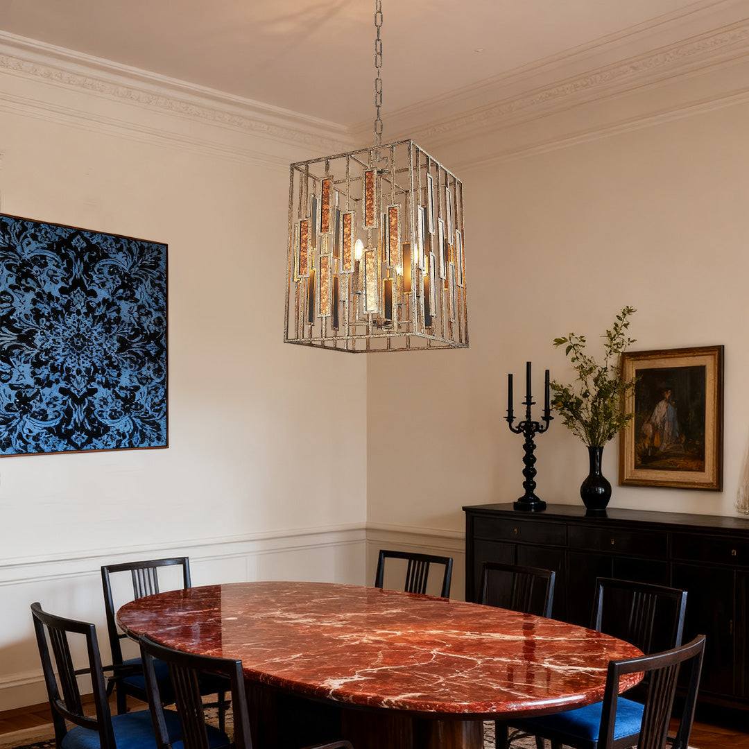 Aged Brass Open Frame Pendant Light with Clear Glass Shade