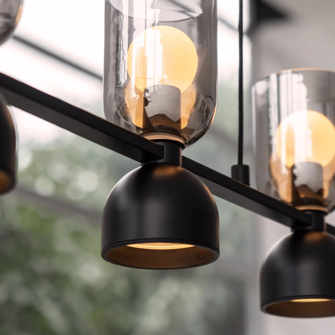 Linear Glass Pendant Chandelier with Adjustable Height, Matte Black