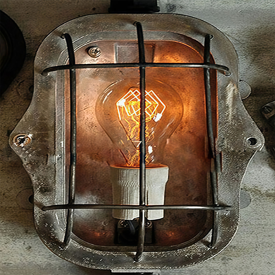 American Retro Industrial Wall Sconce with Clear Glass Shade for Indoor Spaces