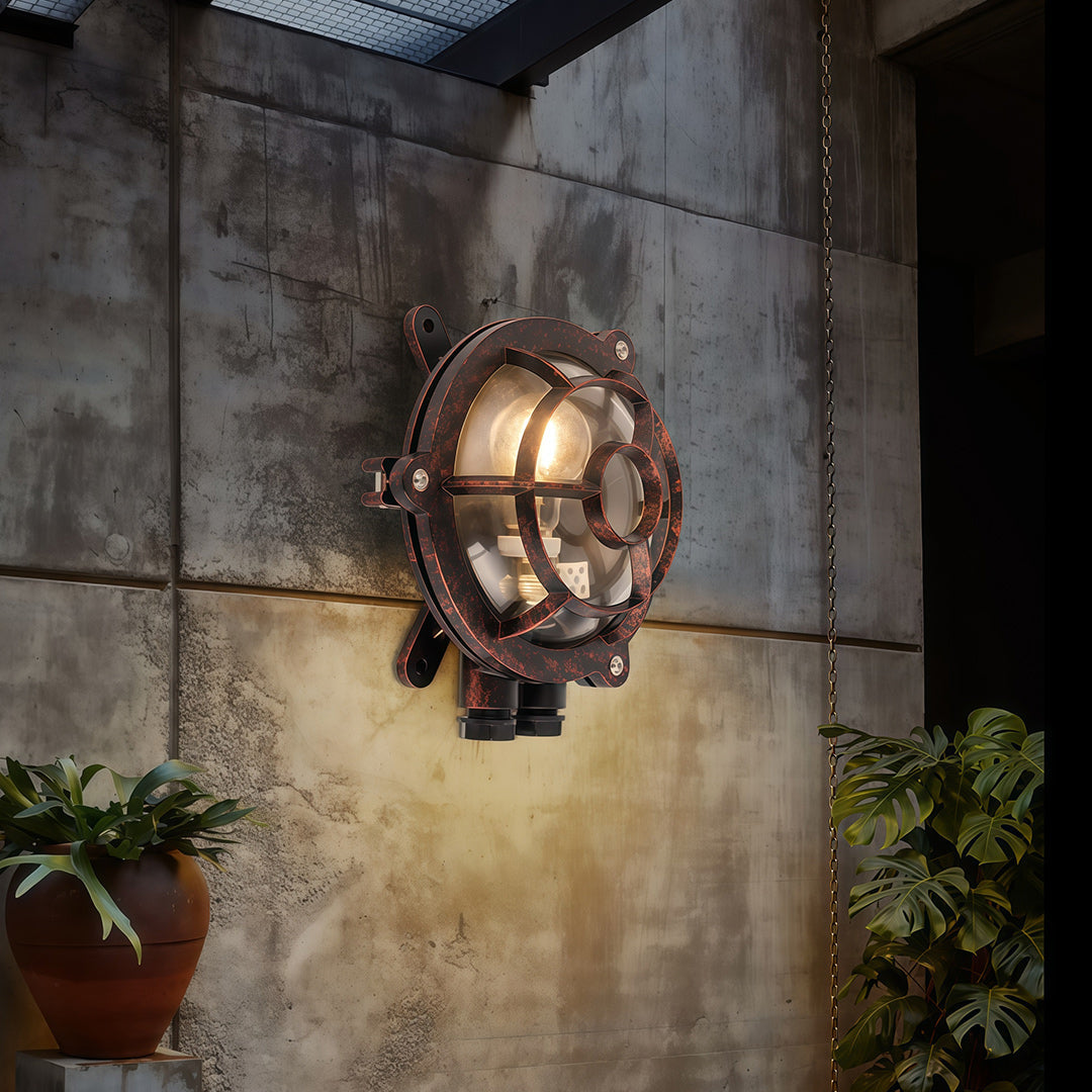 American Retro Industrial Wall Sconce with Clear Glass Shade for Indoor Spaces