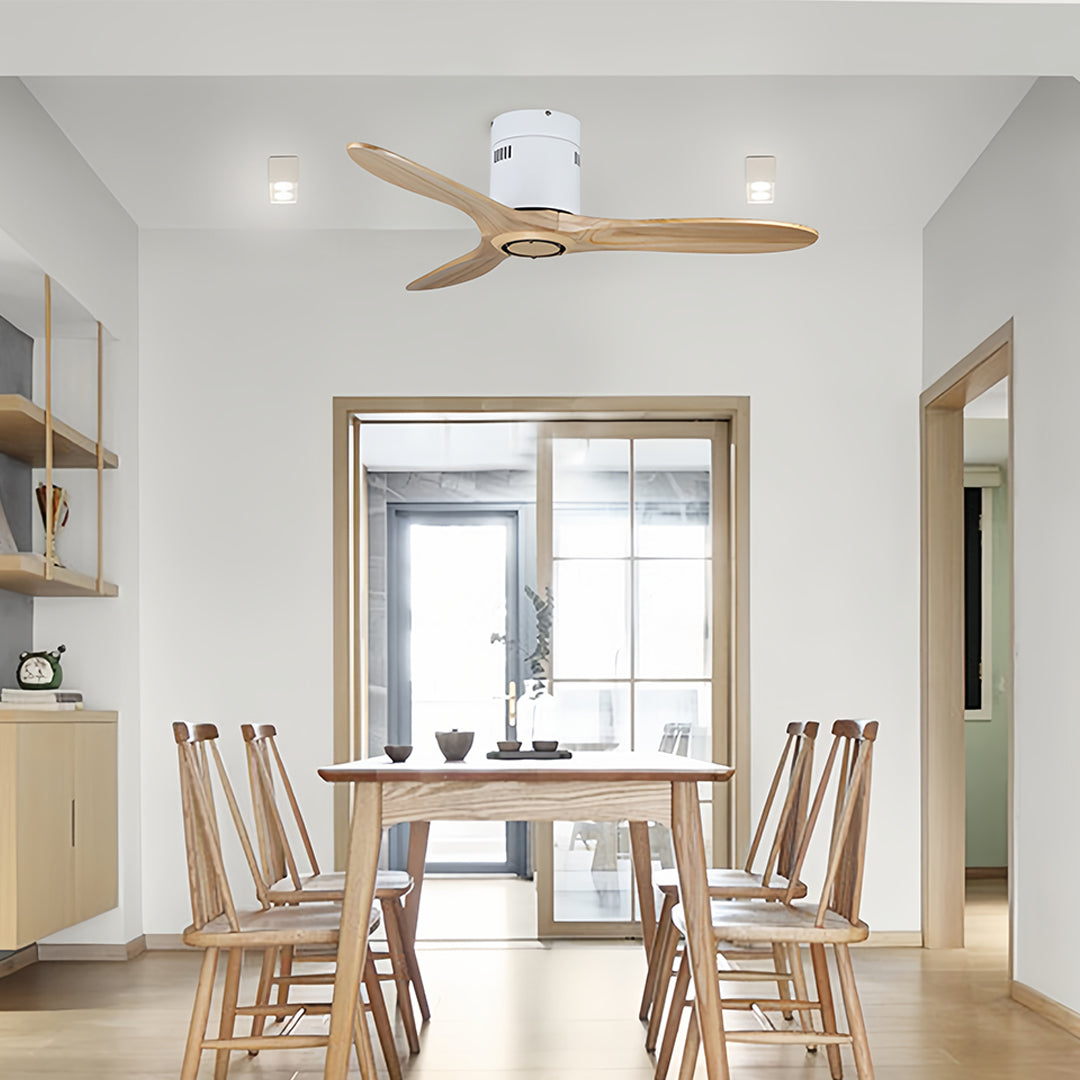 Aria Wooden Ceiling Fan with Integrated LED Light – Modern Flush Mount Fandelier