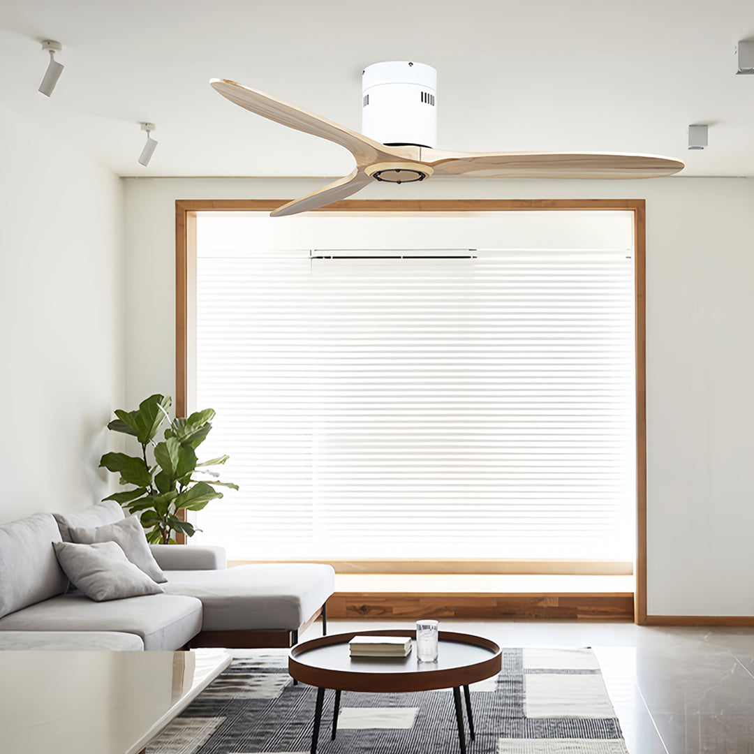 Aria Wooden Ceiling Fan with Integrated LED Light – Modern Flush Mount Fandelier