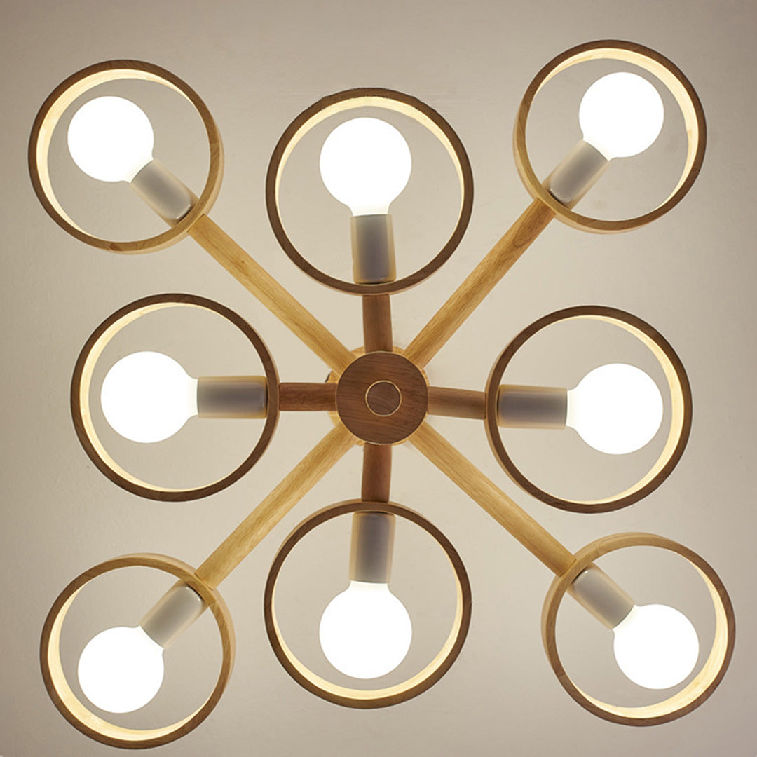 Scandinavian Rubberwood LED Chandelier | Modern Wood Pendant Light for Dining & Living Rooms
